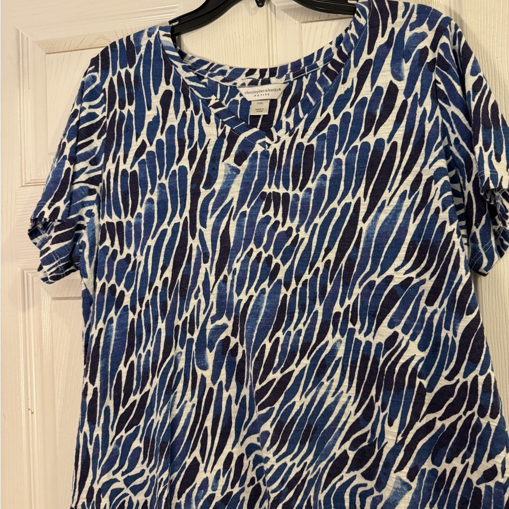 Christopher & Banks Vivid Blue Patterned Short Sleeve Tee